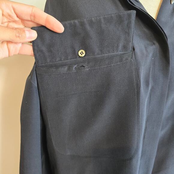 Vintage BOK HAUTE COUTURE Black Button Down Blouse Leather Trim (741) - Picture 7 of 16